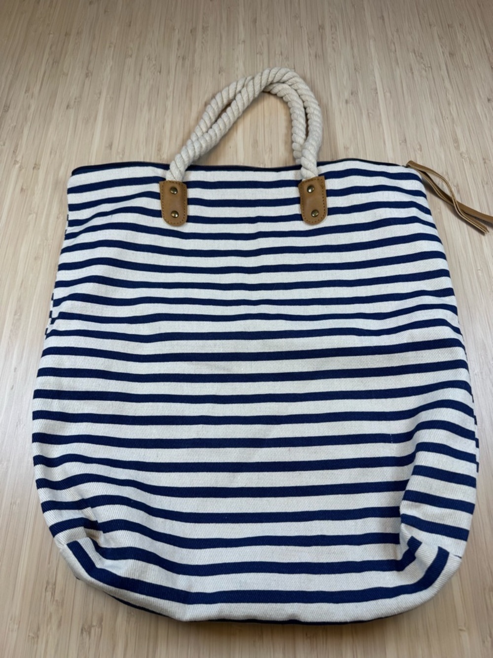 summer & rose Striped Nautical Beach Rope-Handle Canvas Tote